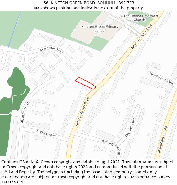 56, KINETON GREEN ROAD, SOLIHULL, B92 7EB: Location map and indicative extent of plot
