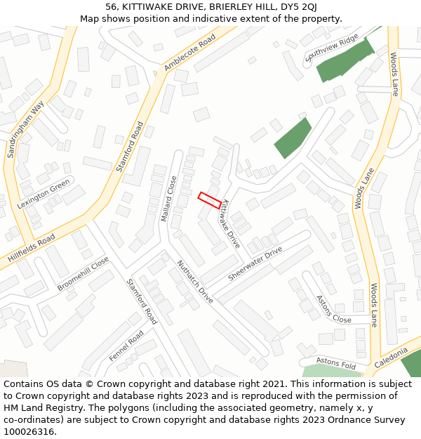 56, KITTIWAKE DRIVE, BRIERLEY HILL, DY5 2QJ: Location map and indicative extent of plot