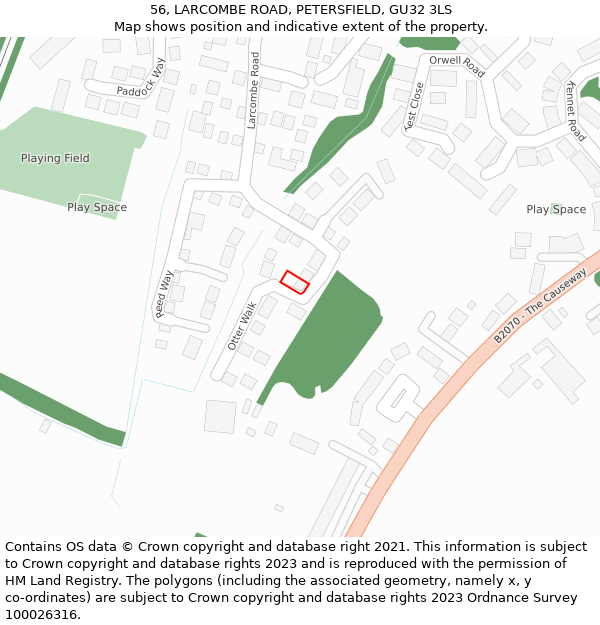 56, LARCOMBE ROAD, PETERSFIELD, GU32 3LS: Location map and indicative extent of plot