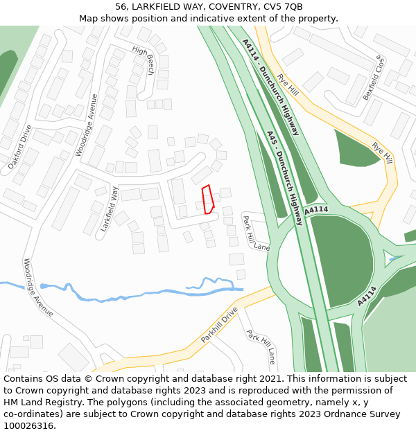 56, LARKFIELD WAY, COVENTRY, CV5 7QB: Location map and indicative extent of plot