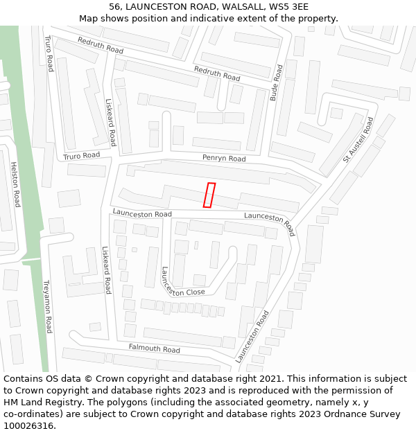 56, LAUNCESTON ROAD, WALSALL, WS5 3EE: Location map and indicative extent of plot
