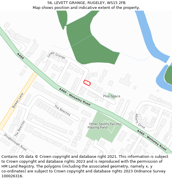 56, LEVETT GRANGE, RUGELEY, WS15 2FB: Location map and indicative extent of plot