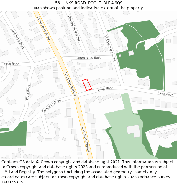 56, LINKS ROAD, POOLE, BH14 9QS: Location map and indicative extent of plot