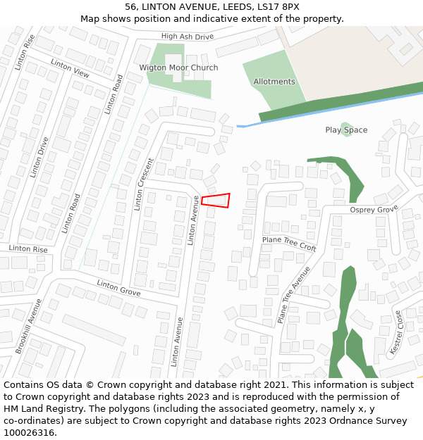 56, LINTON AVENUE, LEEDS, LS17 8PX: Location map and indicative extent of plot