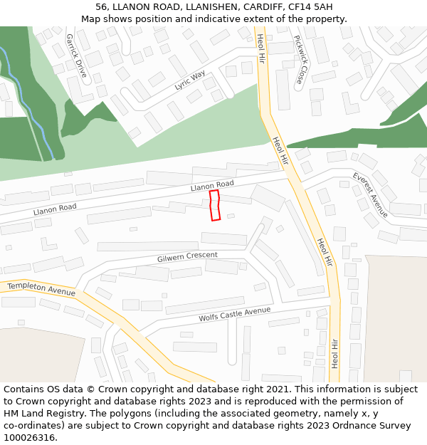 56, LLANON ROAD, LLANISHEN, CARDIFF, CF14 5AH: Location map and indicative extent of plot