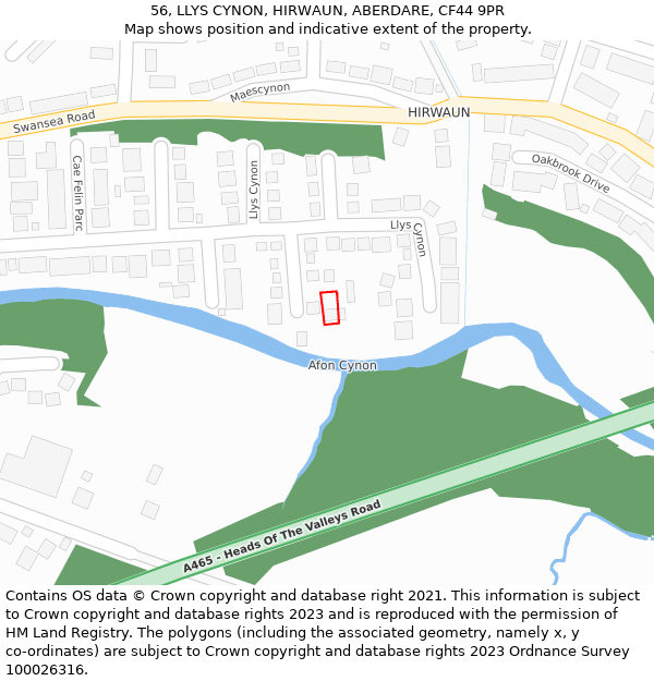 56, LLYS CYNON, HIRWAUN, ABERDARE, CF44 9PR: Location map and indicative extent of plot