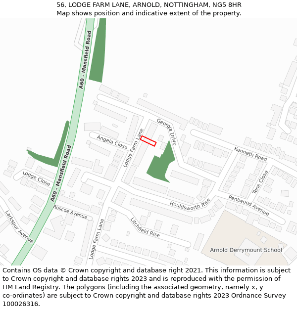 56, LODGE FARM LANE, ARNOLD, NOTTINGHAM, NG5 8HR: Location map and indicative extent of plot