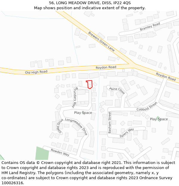 56, LONG MEADOW DRIVE, DISS, IP22 4QS: Location map and indicative extent of plot