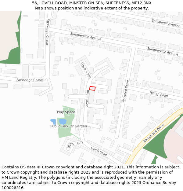 56, LOVELL ROAD, MINSTER ON SEA, SHEERNESS, ME12 3NX: Location map and indicative extent of plot