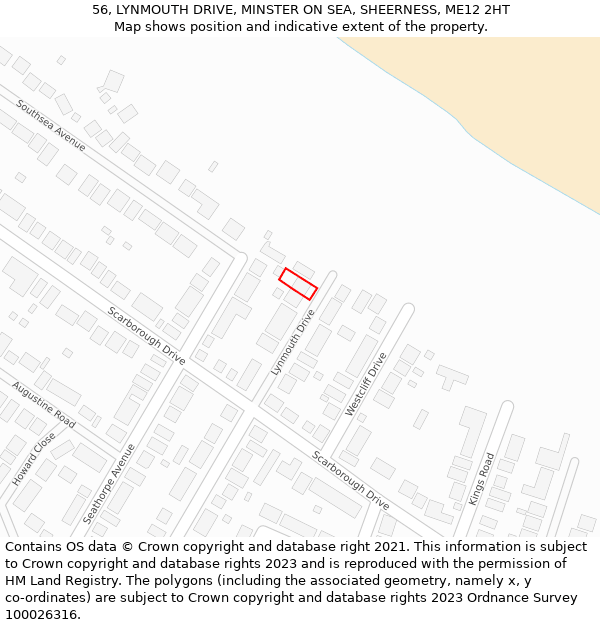 56, LYNMOUTH DRIVE, MINSTER ON SEA, SHEERNESS, ME12 2HT: Location map and indicative extent of plot