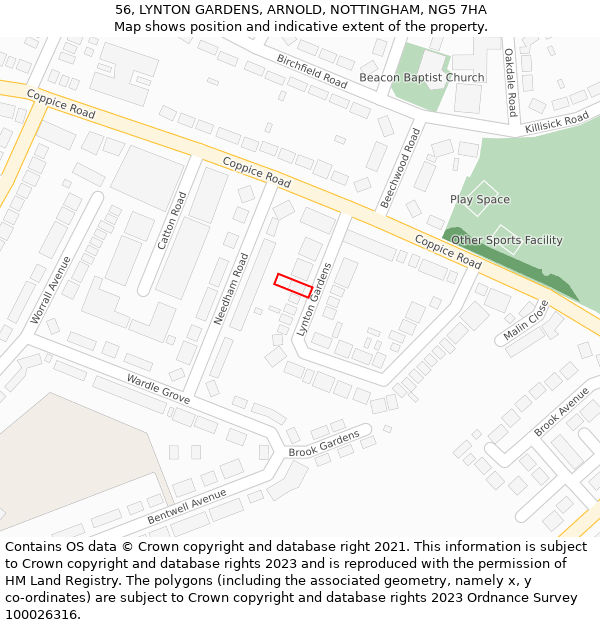 56, LYNTON GARDENS, ARNOLD, NOTTINGHAM, NG5 7HA: Location map and indicative extent of plot