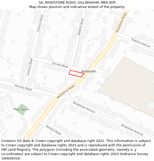 56, MAIDSTONE ROAD, GILLINGHAM, ME8 0DP: Location map and indicative extent of plot