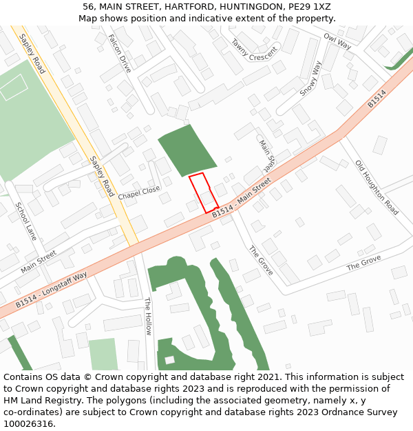 56, MAIN STREET, HARTFORD, HUNTINGDON, PE29 1XZ: Location map and indicative extent of plot