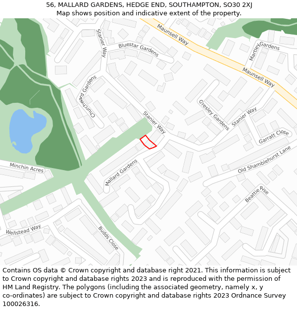 56, MALLARD GARDENS, HEDGE END, SOUTHAMPTON, SO30 2XJ: Location map and indicative extent of plot