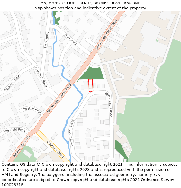 56, MANOR COURT ROAD, BROMSGROVE, B60 3NP: Location map and indicative extent of plot