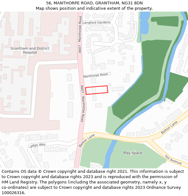 56, MANTHORPE ROAD, GRANTHAM, NG31 8DN: Location map and indicative extent of plot
