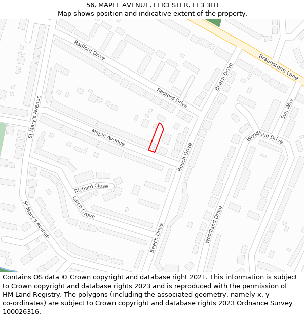 56, MAPLE AVENUE, LEICESTER, LE3 3FH: Location map and indicative extent of plot
