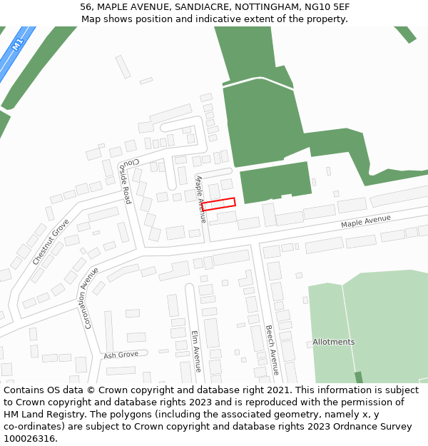 56, MAPLE AVENUE, SANDIACRE, NOTTINGHAM, NG10 5EF: Location map and indicative extent of plot