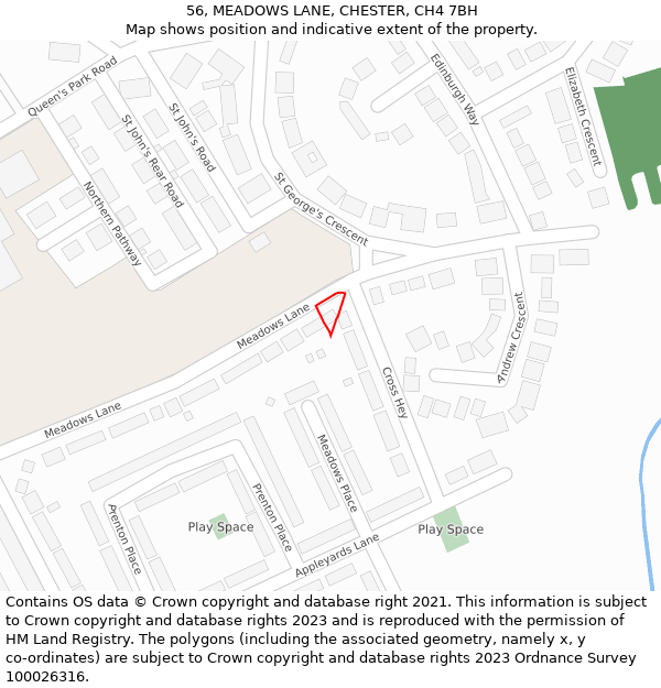 56, MEADOWS LANE, CHESTER, CH4 7BH: Location map and indicative extent of plot