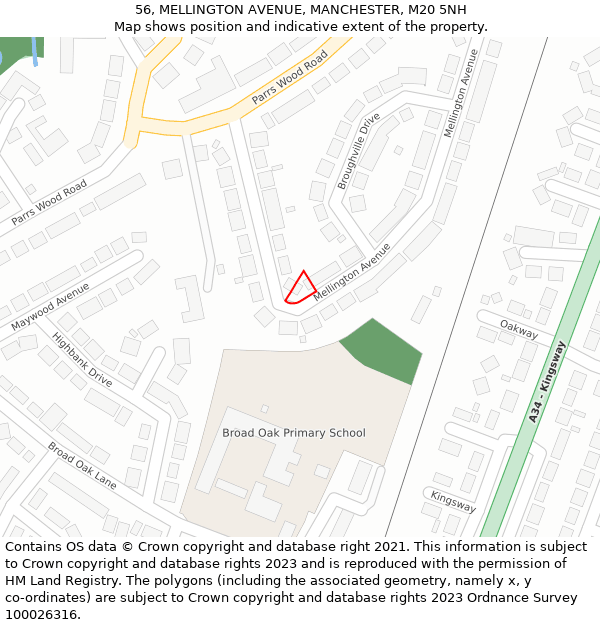 56, MELLINGTON AVENUE, MANCHESTER, M20 5NH: Location map and indicative extent of plot