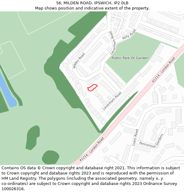 56, MILDEN ROAD, IPSWICH, IP2 0LB: Location map and indicative extent of plot