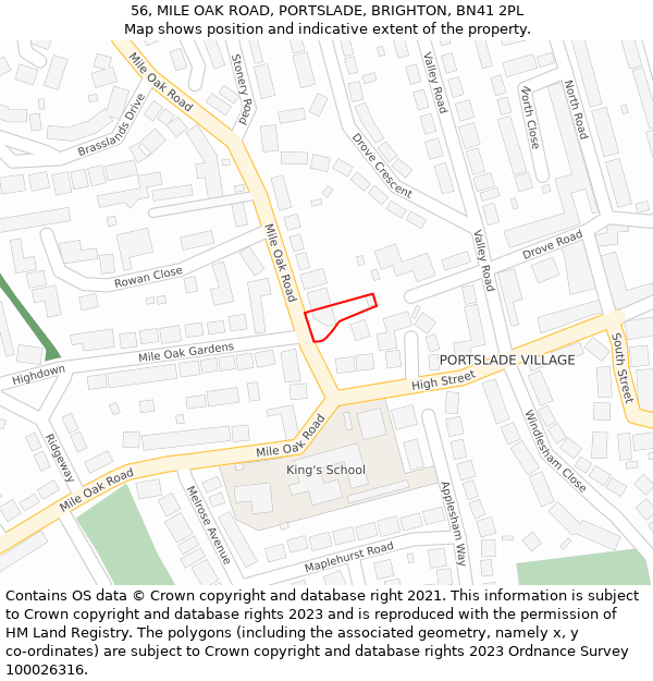 56, MILE OAK ROAD, PORTSLADE, BRIGHTON, BN41 2PL: Location map and indicative extent of plot