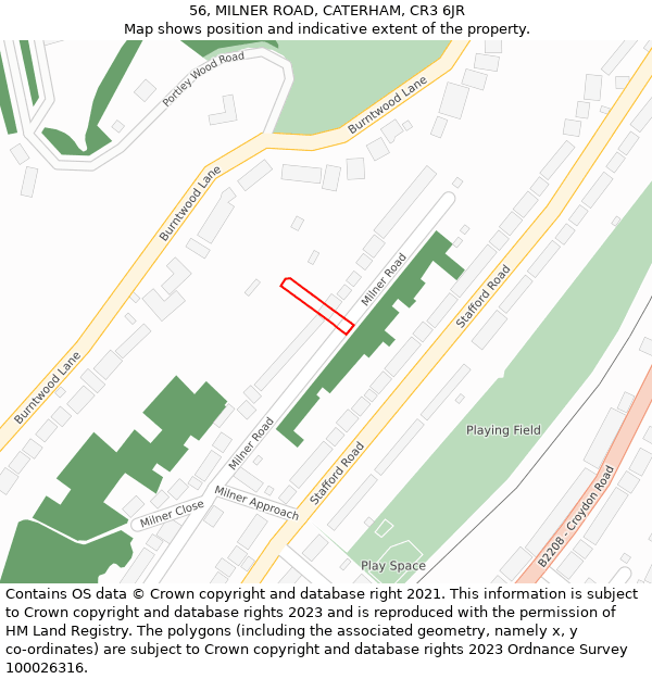 56, MILNER ROAD, CATERHAM, CR3 6JR: Location map and indicative extent of plot