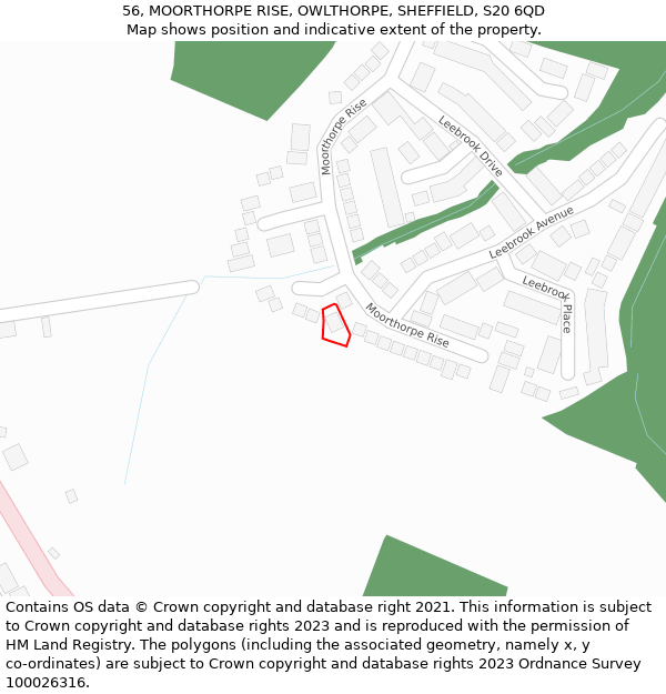 56, MOORTHORPE RISE, OWLTHORPE, SHEFFIELD, S20 6QD: Location map and indicative extent of plot