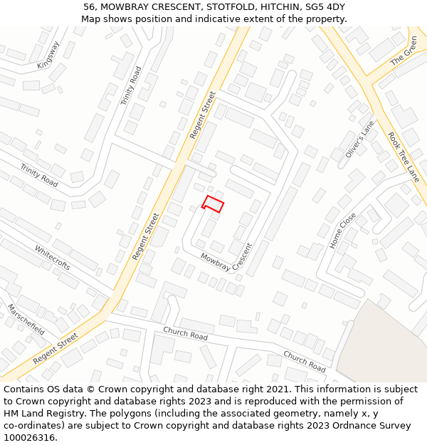 56, MOWBRAY CRESCENT, STOTFOLD, HITCHIN, SG5 4DY: Location map and indicative extent of plot