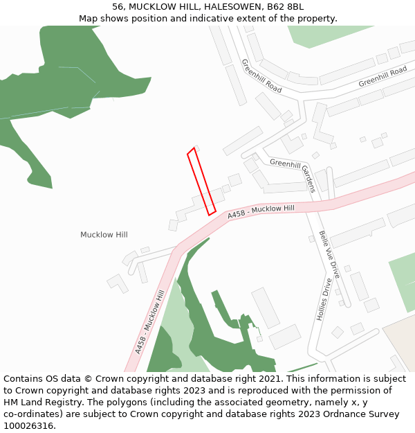 56, MUCKLOW HILL, HALESOWEN, B62 8BL: Location map and indicative extent of plot