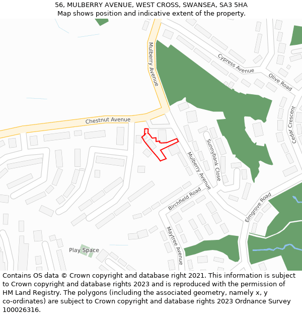 56, MULBERRY AVENUE, WEST CROSS, SWANSEA, SA3 5HA: Location map and indicative extent of plot