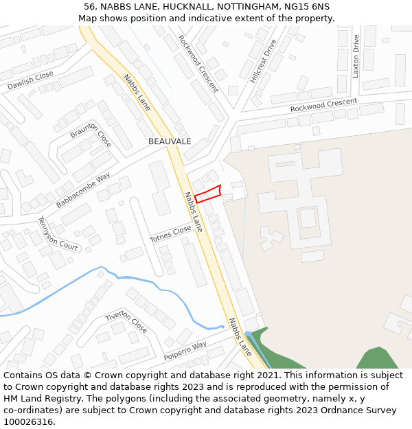 56, NABBS LANE, HUCKNALL, NOTTINGHAM, NG15 6NS: Location map and indicative extent of plot