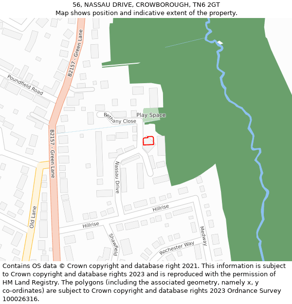 56, NASSAU DRIVE, CROWBOROUGH, TN6 2GT: Location map and indicative extent of plot