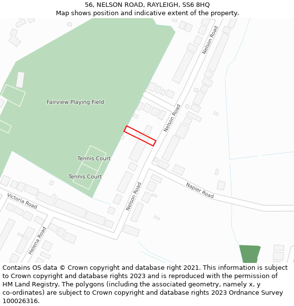 56, NELSON ROAD, RAYLEIGH, SS6 8HQ: Location map and indicative extent of plot