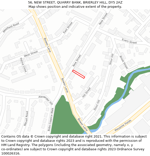 56, NEW STREET, QUARRY BANK, BRIERLEY HILL, DY5 2AZ: Location map and indicative extent of plot