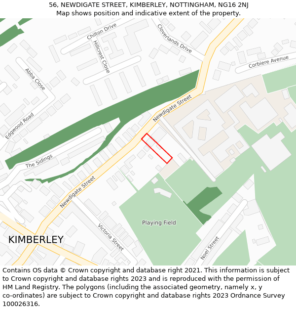 56, NEWDIGATE STREET, KIMBERLEY, NOTTINGHAM, NG16 2NJ: Location map and indicative extent of plot