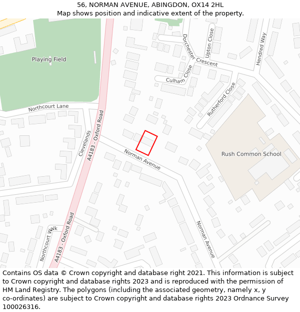 56, NORMAN AVENUE, ABINGDON, OX14 2HL: Location map and indicative extent of plot