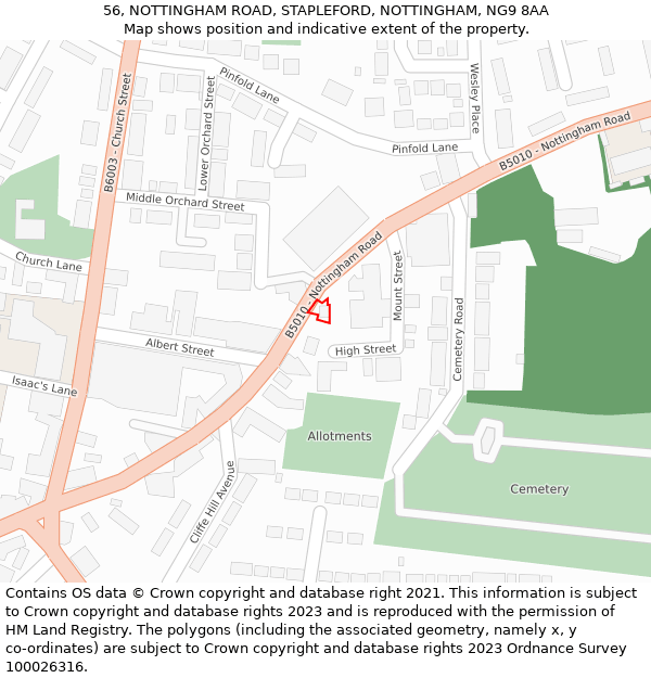 56, NOTTINGHAM ROAD, STAPLEFORD, NOTTINGHAM, NG9 8AA: Location map and indicative extent of plot