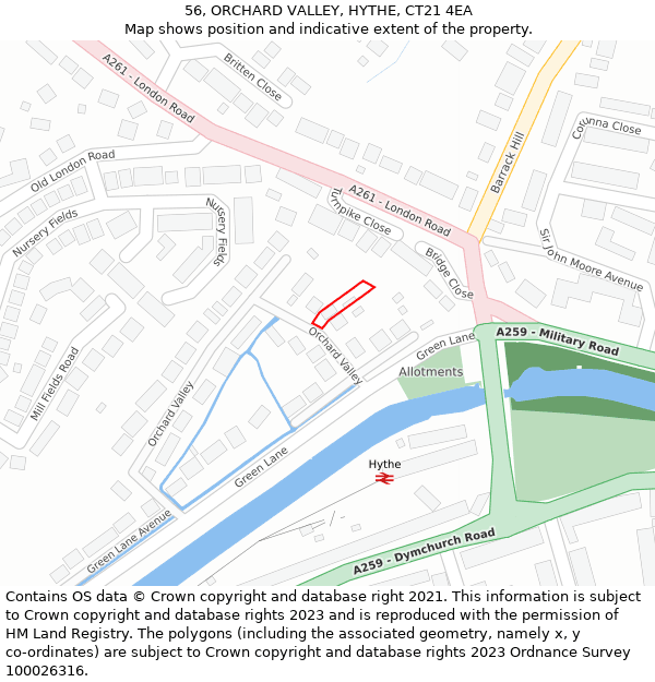 56, ORCHARD VALLEY, HYTHE, CT21 4EA: Location map and indicative extent of plot