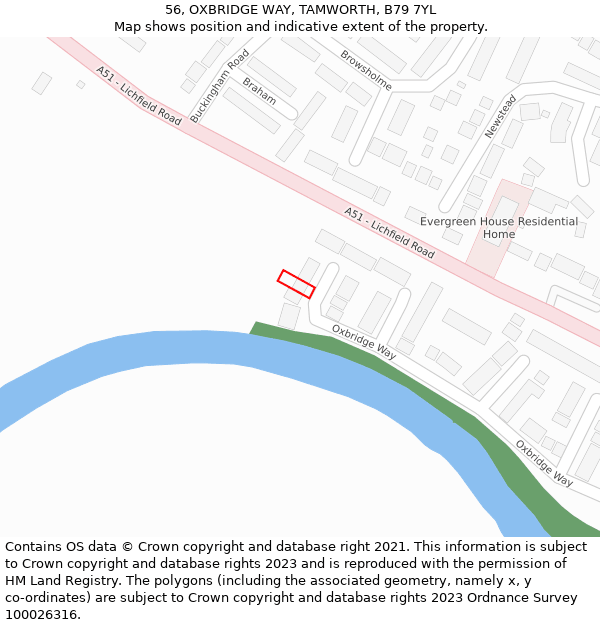 56, OXBRIDGE WAY, TAMWORTH, B79 7YL: Location map and indicative extent of plot