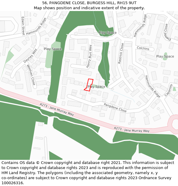 56, PANGDENE CLOSE, BURGESS HILL, RH15 9UT: Location map and indicative extent of plot