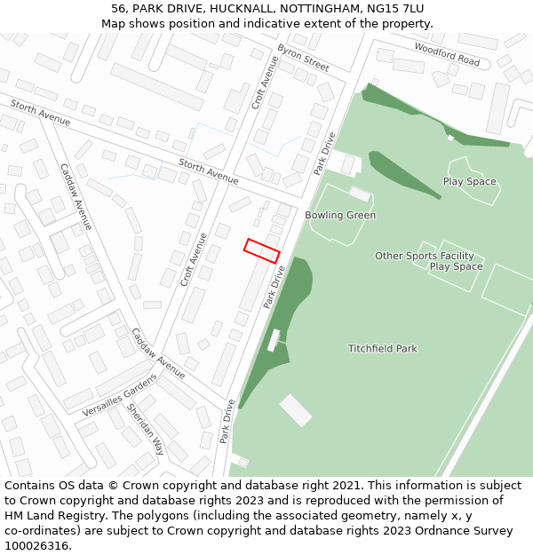 56, PARK DRIVE, HUCKNALL, NOTTINGHAM, NG15 7LU: Location map and indicative extent of plot