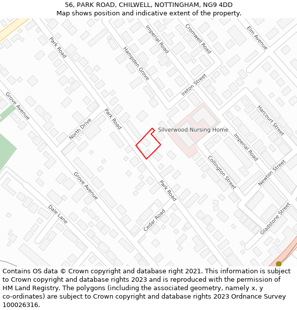 56, PARK ROAD, CHILWELL, NOTTINGHAM, NG9 4DD: Location map and indicative extent of plot