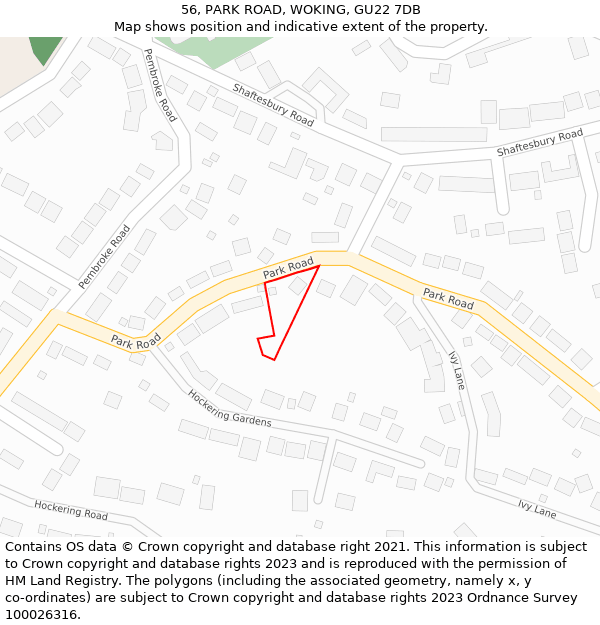 56, PARK ROAD, WOKING, GU22 7DB: Location map and indicative extent of plot