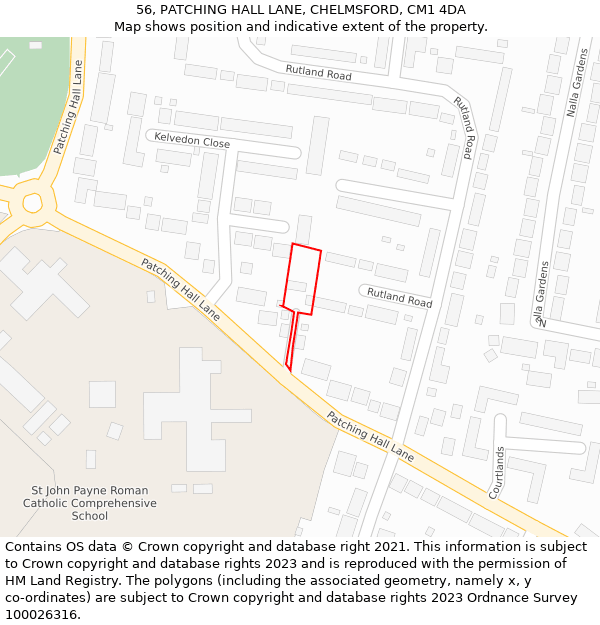 56, PATCHING HALL LANE, CHELMSFORD, CM1 4DA: Location map and indicative extent of plot
