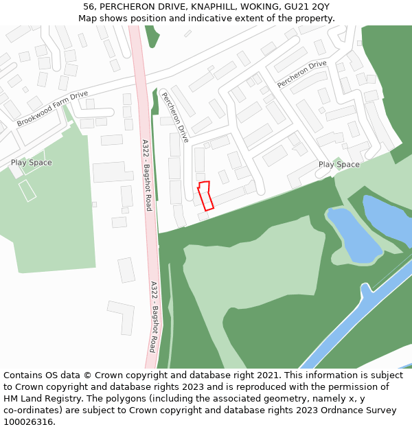 56, PERCHERON DRIVE, KNAPHILL, WOKING, GU21 2QY: Location map and indicative extent of plot