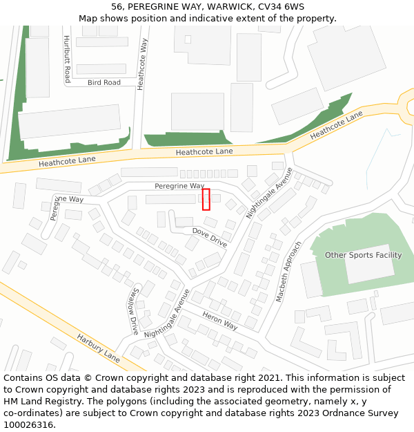 56, PEREGRINE WAY, WARWICK, CV34 6WS: Location map and indicative extent of plot