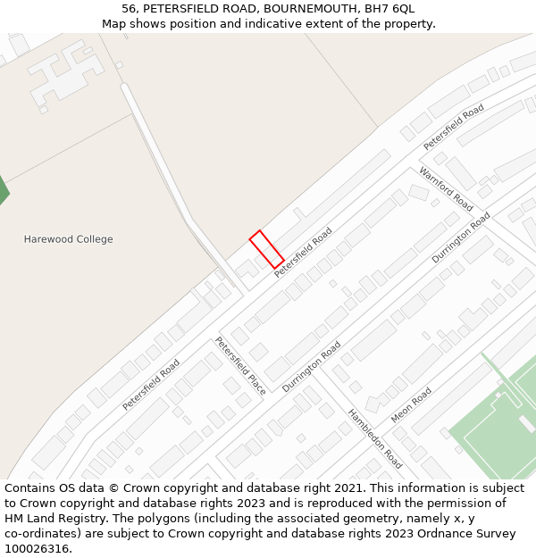 56, PETERSFIELD ROAD, BOURNEMOUTH, BH7 6QL: Location map and indicative extent of plot