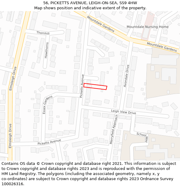 56, PICKETTS AVENUE, LEIGH-ON-SEA, SS9 4HW: Location map and indicative extent of plot