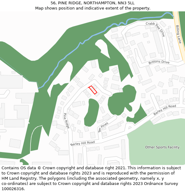 56, PINE RIDGE, NORTHAMPTON, NN3 5LL: Location map and indicative extent of plot